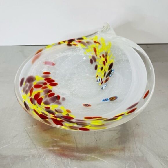 Murano Style Millefiori Clear Swirl Yellow Red White Twist End 7.25" 7.25" by 3. - Picture 5 of 9